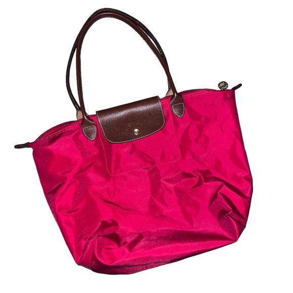 EUC Longchamp Le Pliage Long Handle Large Tote RED - Picture 2 of 13